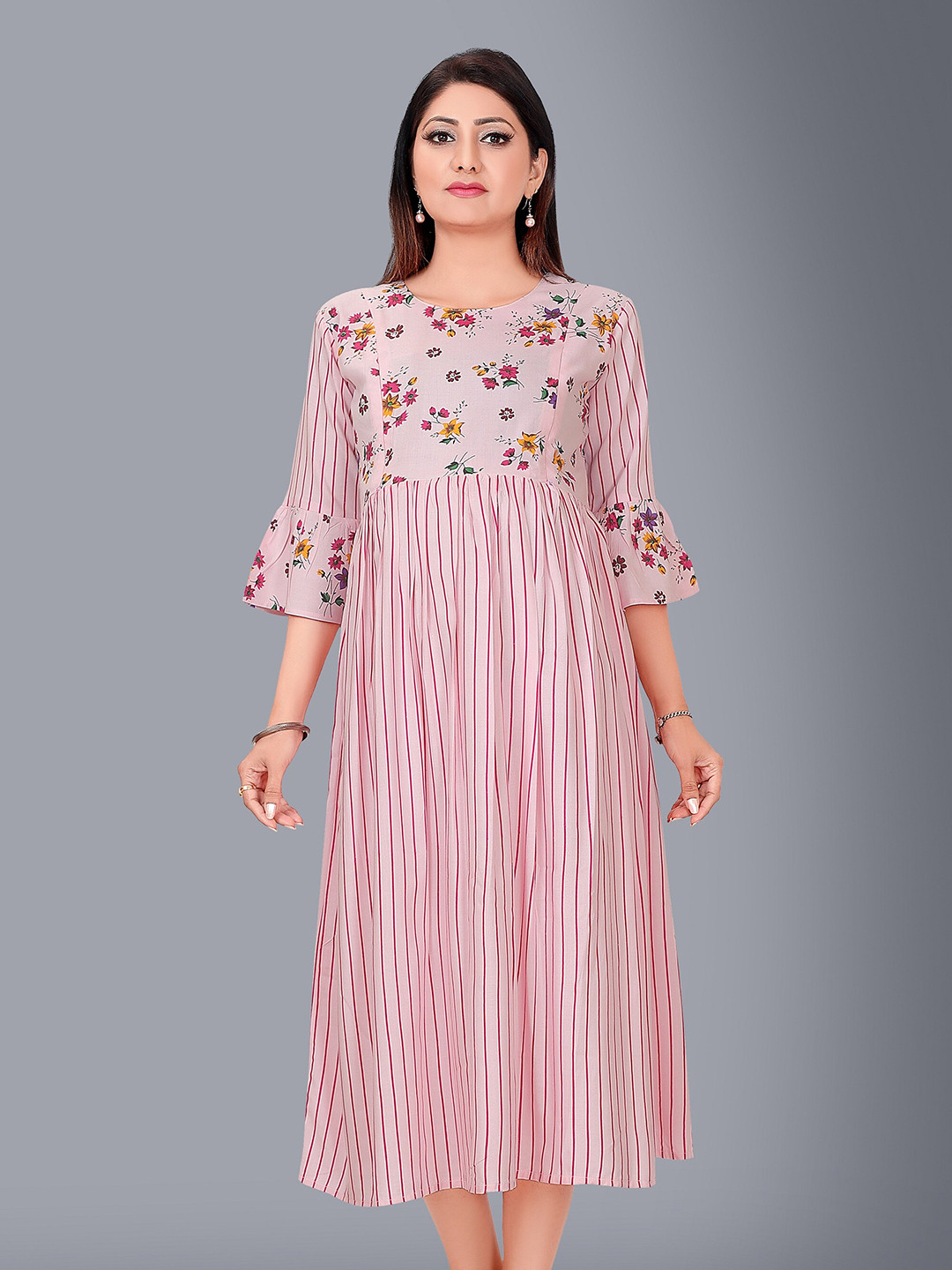 Buy Ayukti Pink Striped Maternity Empire Midi Dress Dresses for Women
