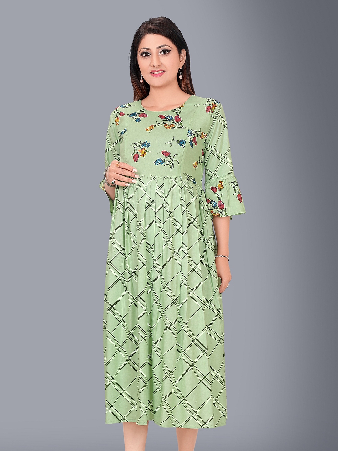 Buy Ayukti Green Maternity Empire Midi Dress Dresses for Women