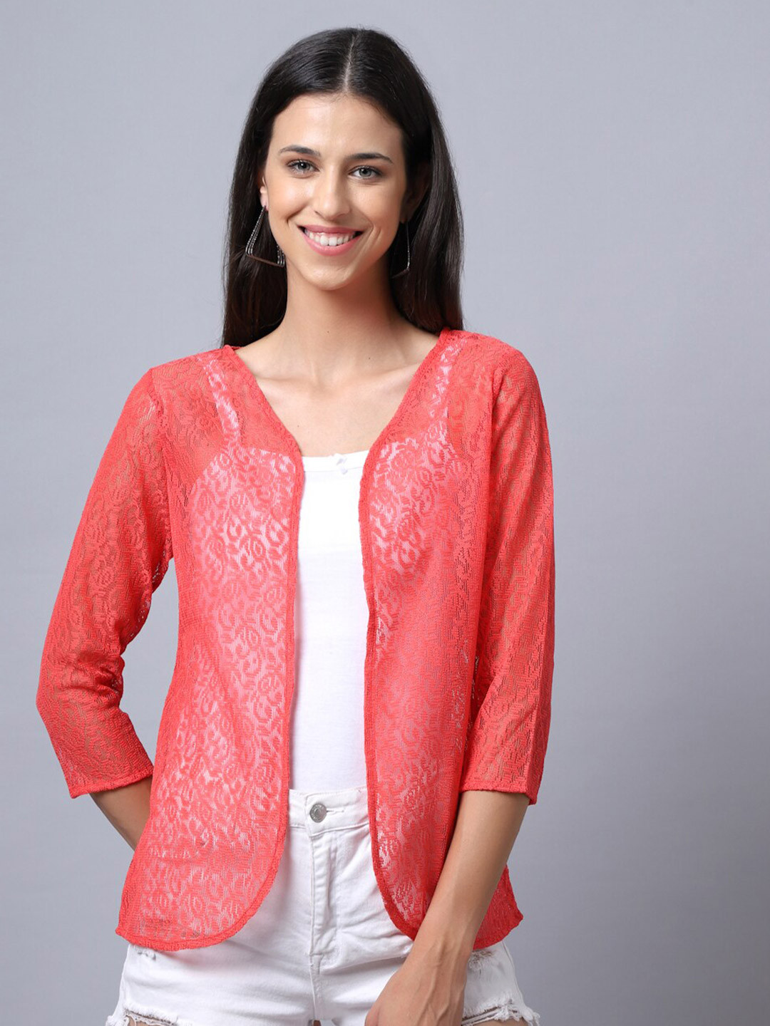 Buy Rute Women Peach Self Design Cotton Shrug Shrug for Women