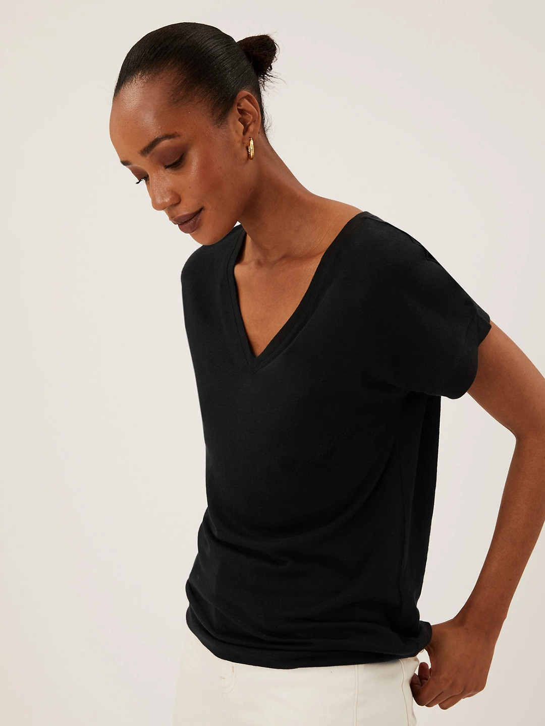 Buy Marks & Spencer Women Black V Neck T Shirt Tshirts for Women