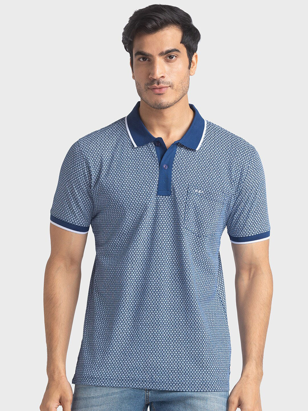Buy ColorPlus Men Blue Printed Polo Collar T Shirt - Tshirts for Men ...