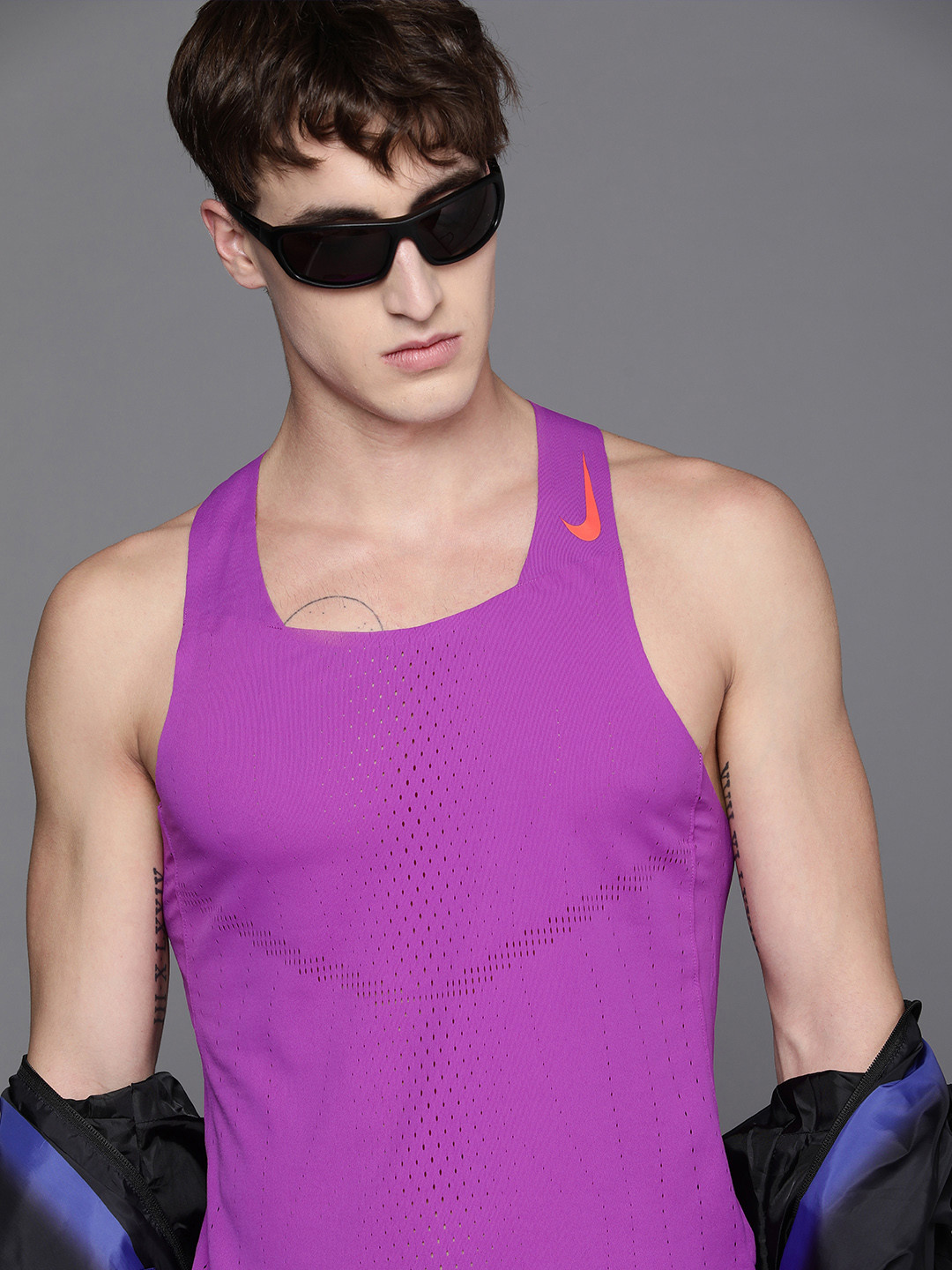 Buy Nike Men Purple Dri FIT ADV AeroSwift Tank T Shirt Tshirts for