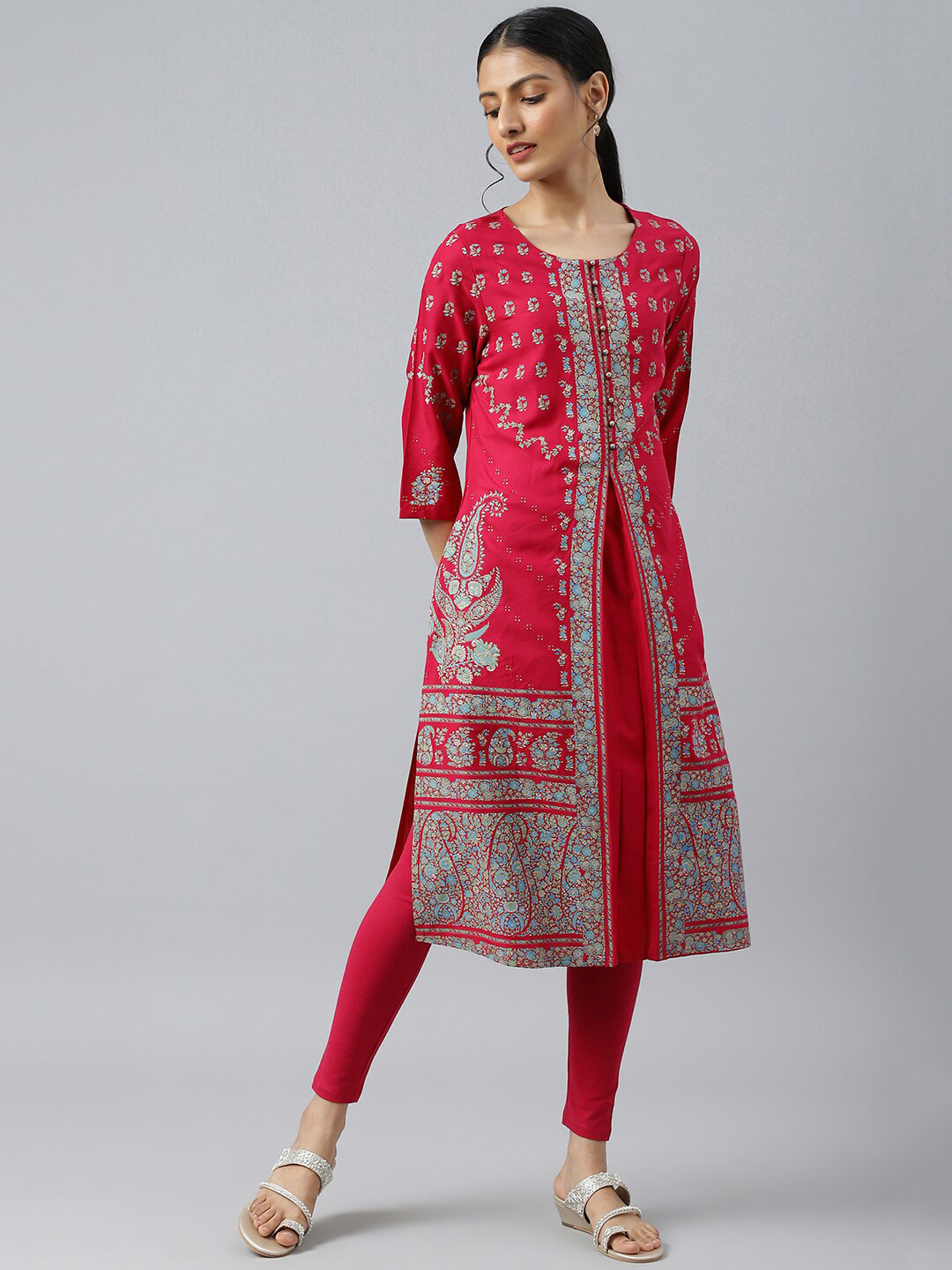 Women's Pink Ethnic Motifs Straight Kurta