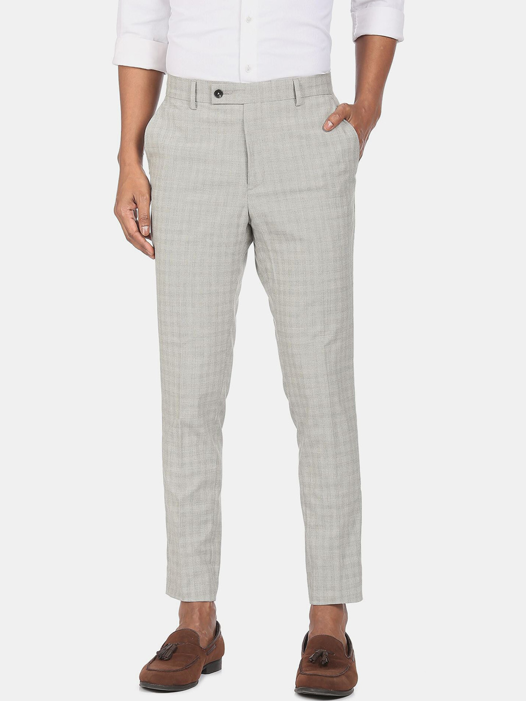Buy Arrow Men Grey Checked Slim Fit Trousers Trousers for Men