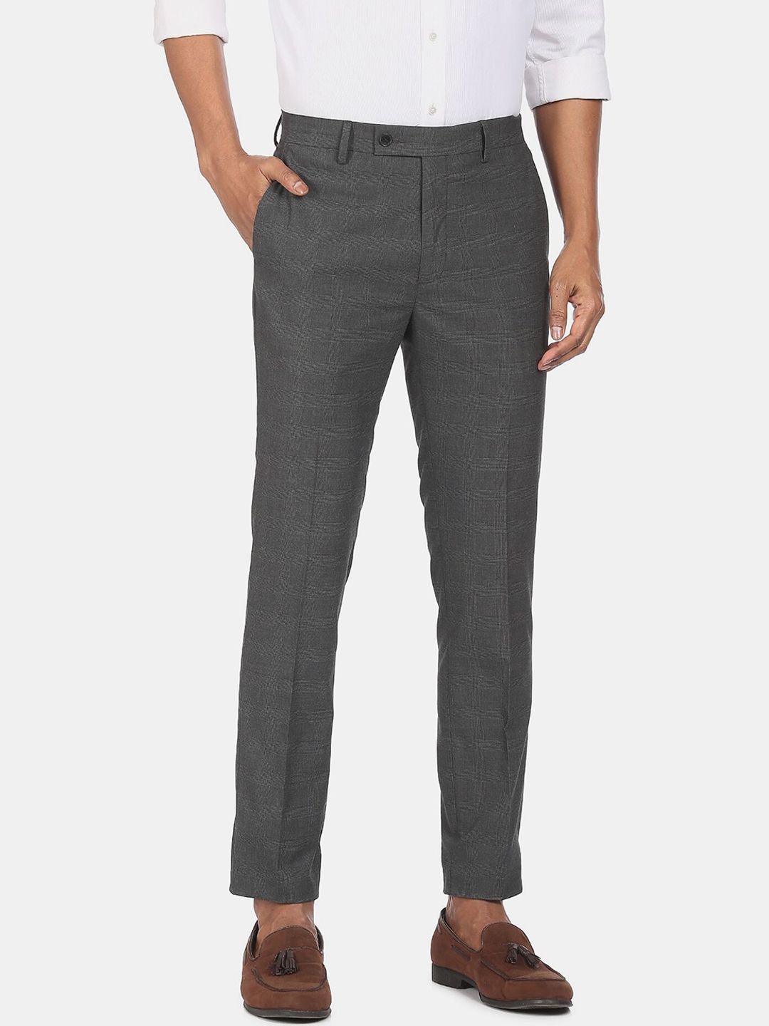 Buy Arrow Men Grey Slim Fit Trousers - Trousers for Men 19226654 | Myntra