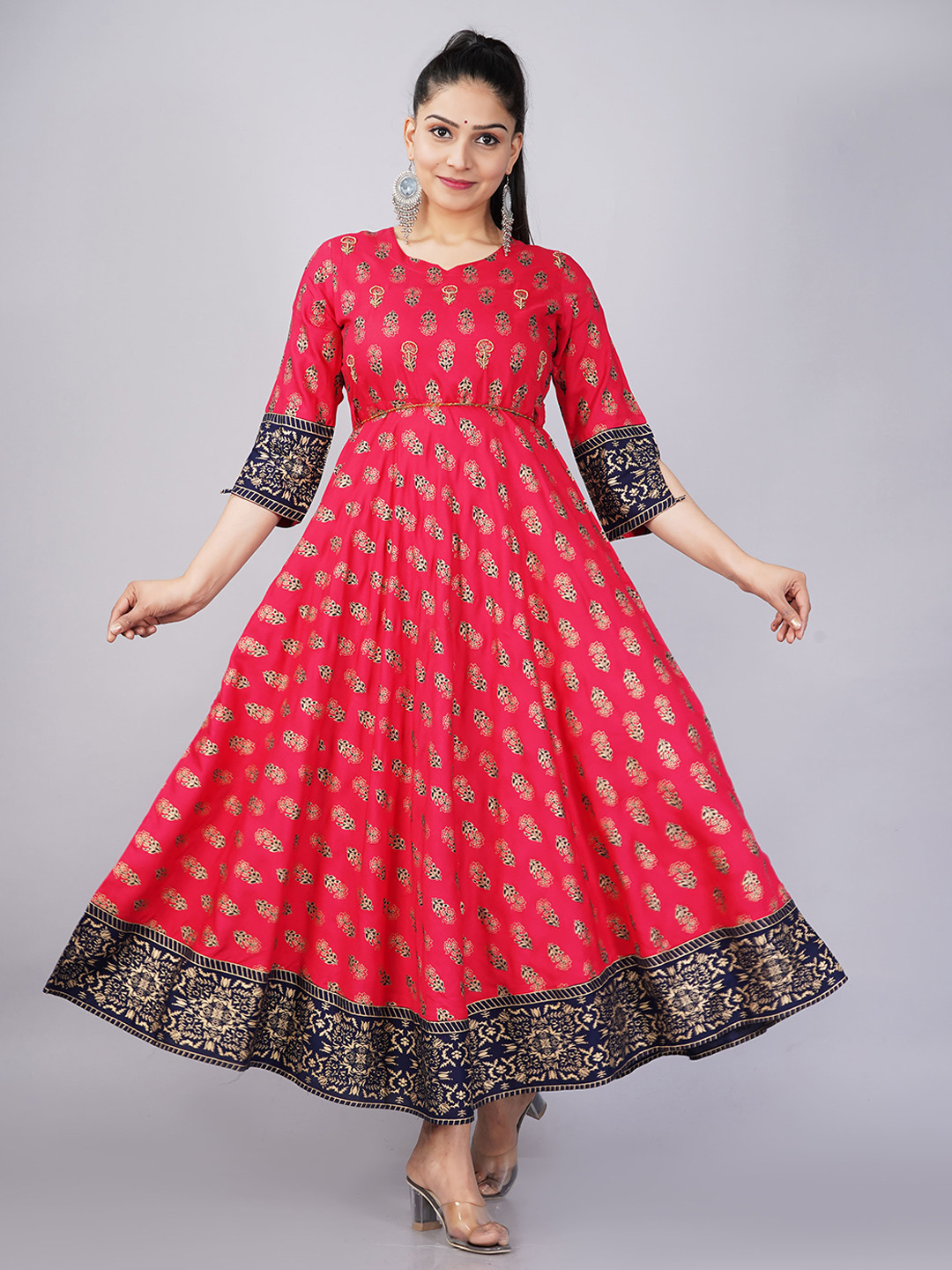 Women's Black Floral Anarkali Kurta