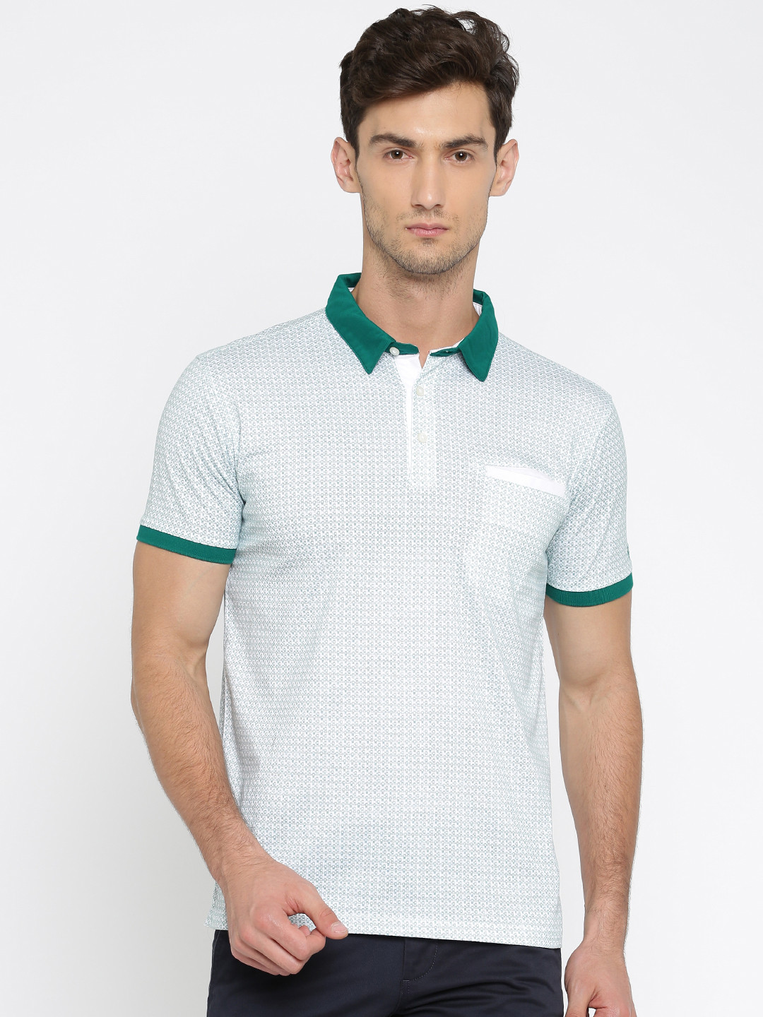 Buy Allen Solly Men Green & White Printed Polo Collar T Shirt Tshirts