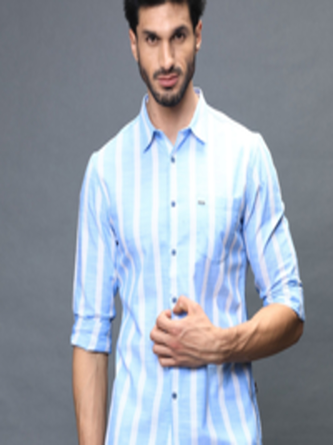 Buy IDENTITI Men Blue Slim Fit Striped Casual Shirt - Shirts for Men ...