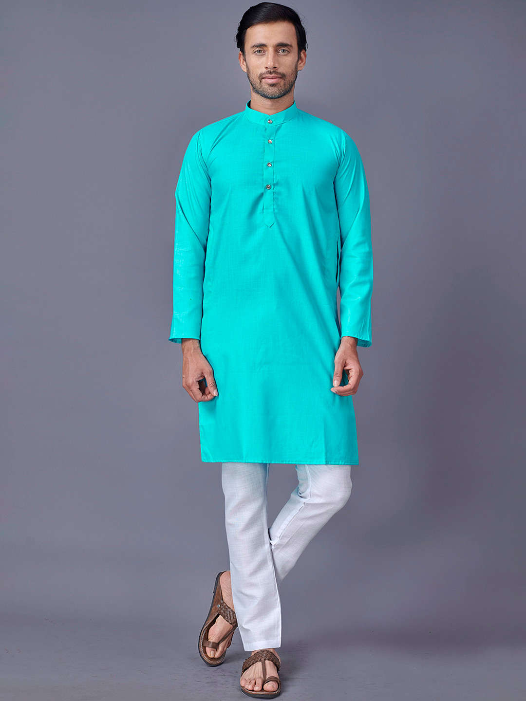 Buy Fashion FRICKS Men Sea Green Kurta With Pyjamas Kurta Sets for Men 19235384 Myntra