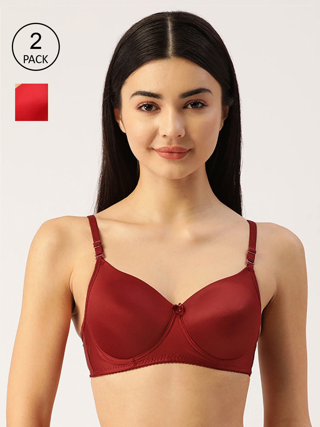 Buy Lady Lyka Maroon & Red Bra Lightly Padded Pack Of 2 Bra for Women