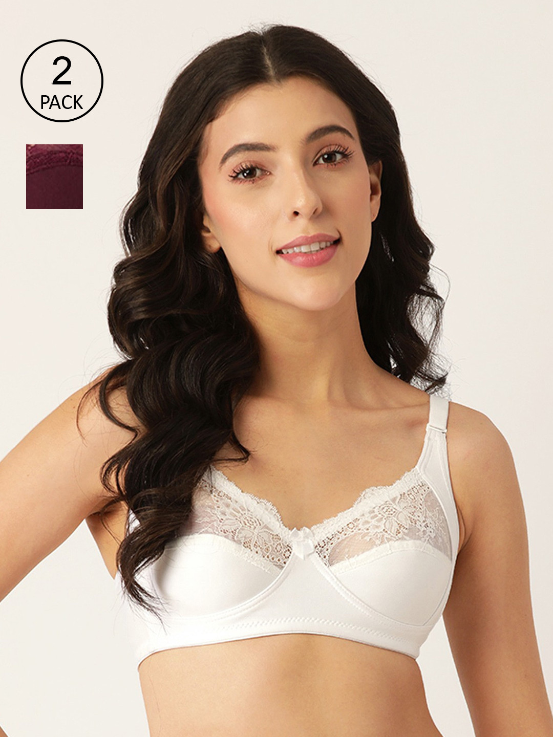 Buy Lady Lyka Set Of 2 White & Purple Non Padded & Non Wired Seamless