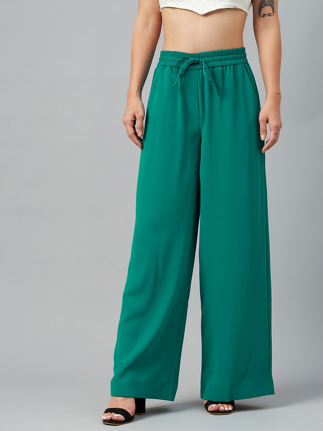 Buy Marks & Spencer Women Green High Rise Trousers Trousers for Women