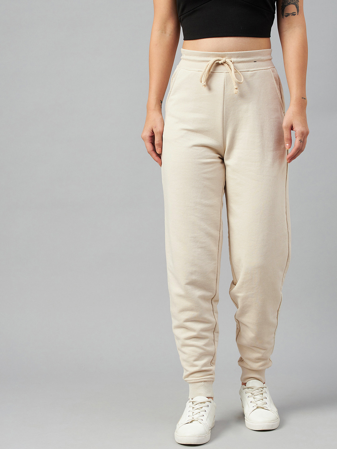 Buy Marks & Spencer Women Beige Solid Joggers Track Pants for Women