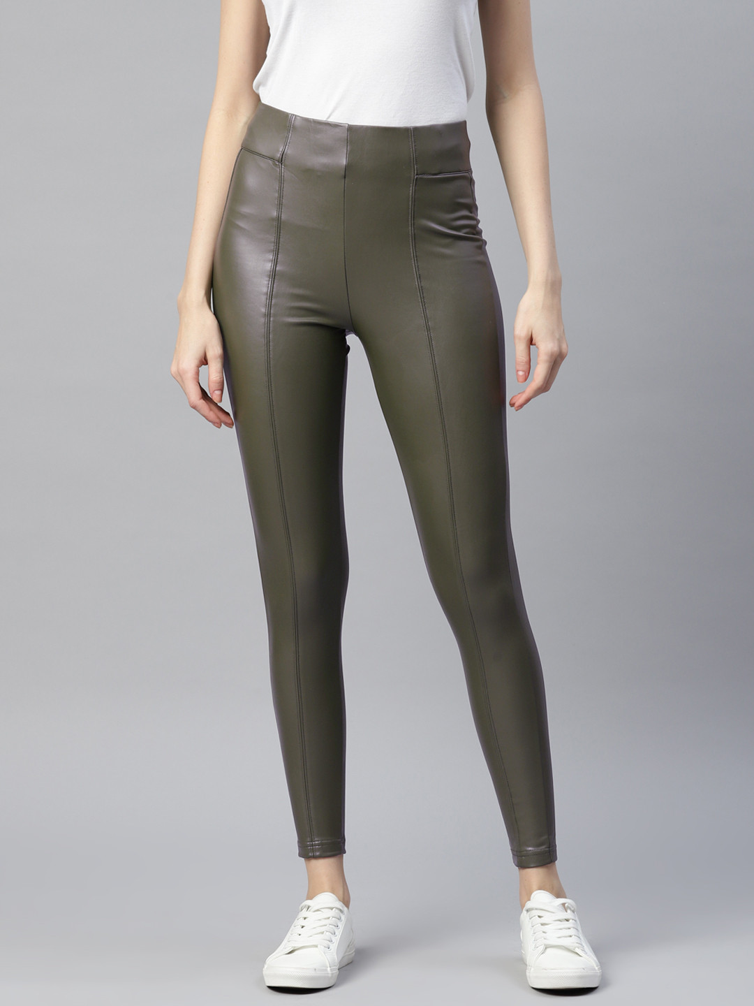 Buy Marks & Spencer Women Faux Leather Skinny Fit Solid High Rise