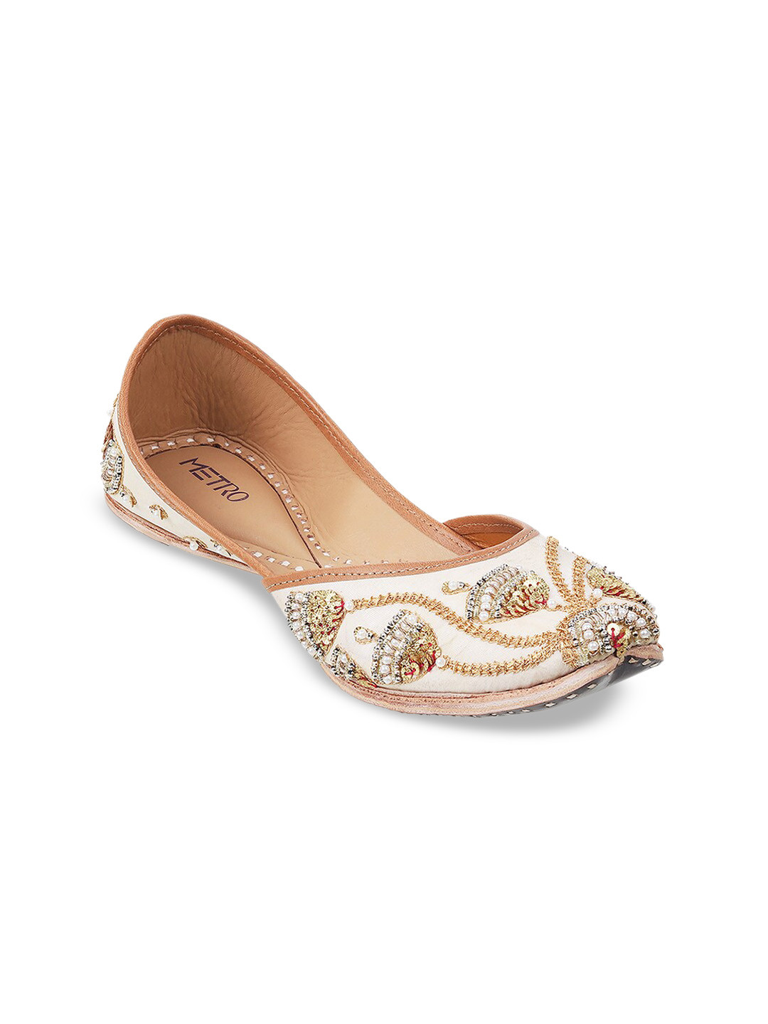 Buy Metro Women Beige Embroidered Flats Flats for Women 19242180 Myntra