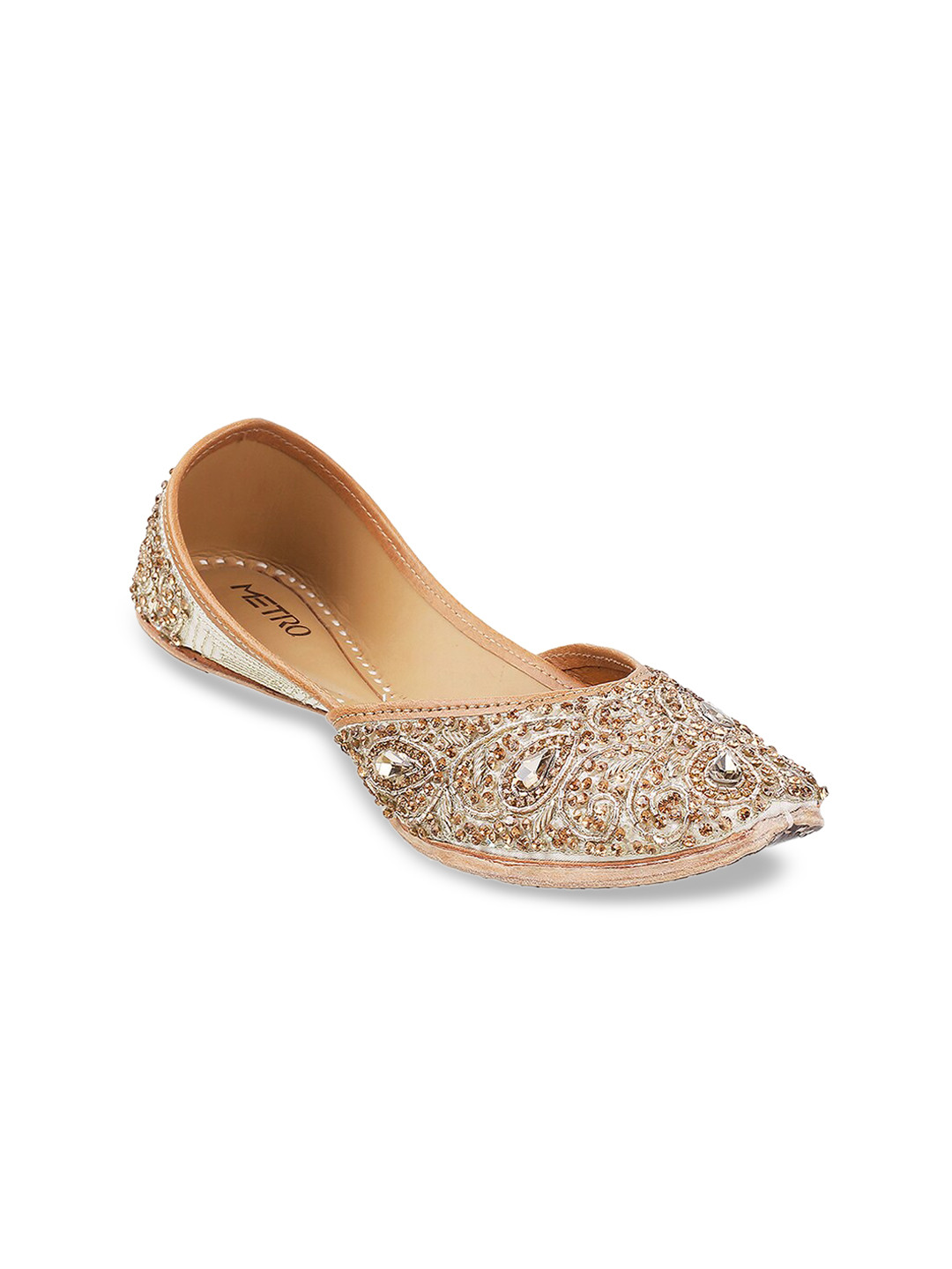 Buy Metro Women Gold Toned Embellished Mojaris Flats Flats for Women