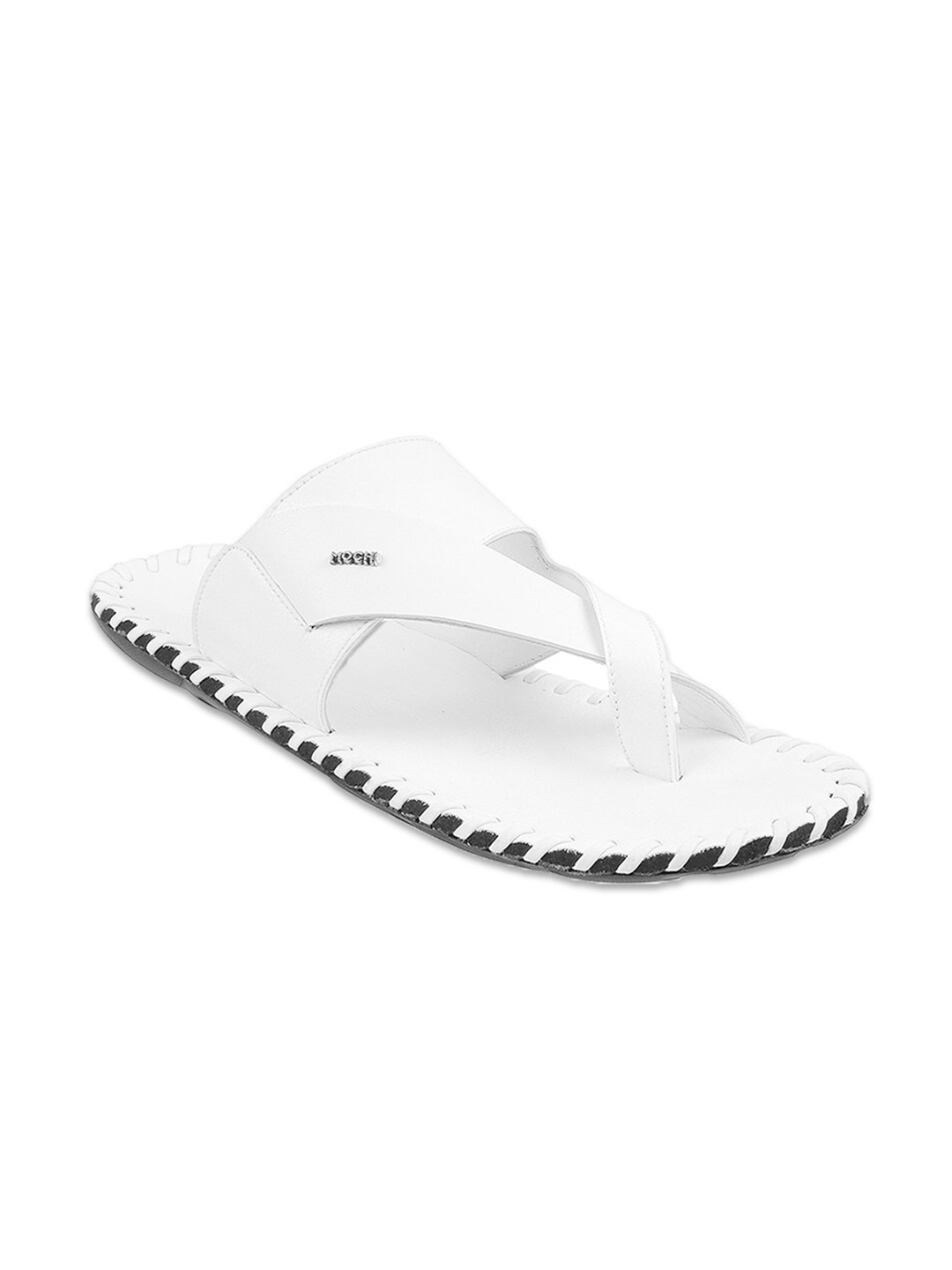 Buy Mochi Men White & Black Leather Comfort Sandals Sandals for Men