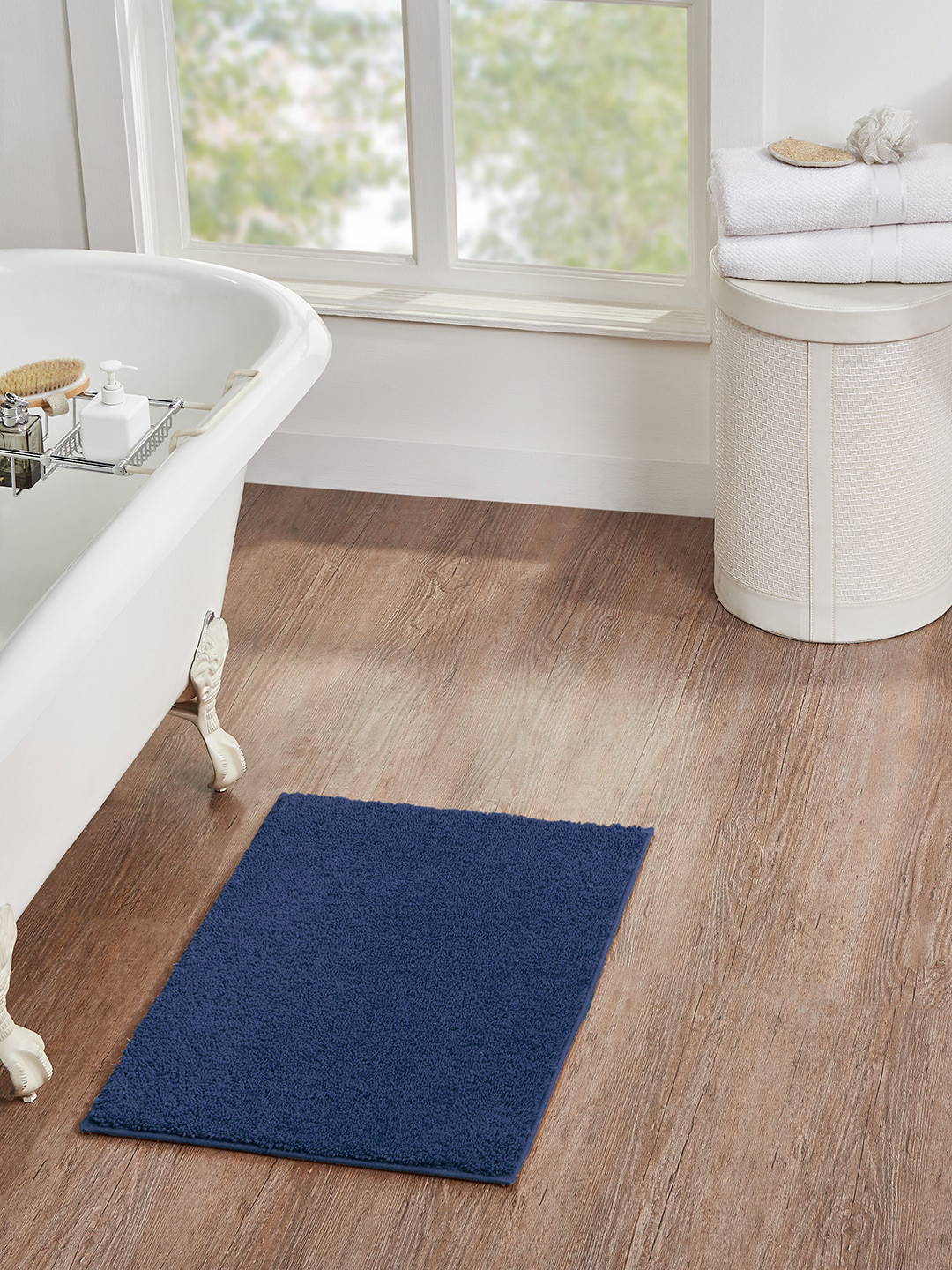 Buy Pano Navy Blue Solid 1450 GSM Anti Skid Bath Rug Bath Rugs for