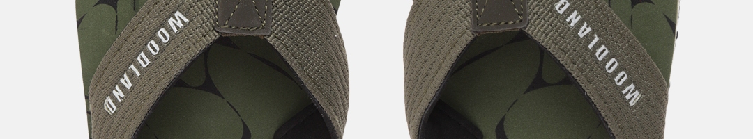 Buy Woodland Men Olive Green & Black Printed Thong Flip Flops - Flip ...