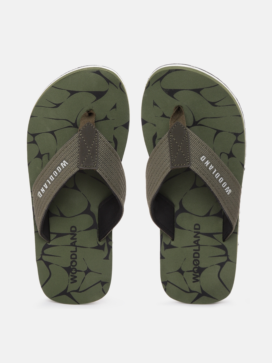 Buy Woodland Men Olive Green & Black Printed Thong Flip Flops - Flip ...