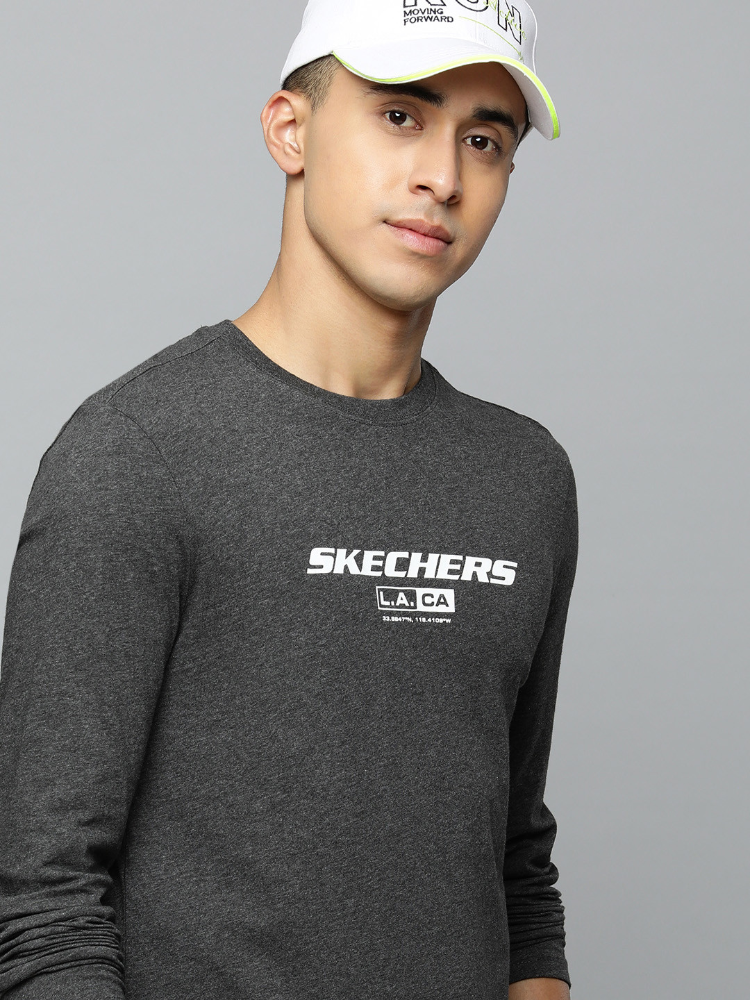 Buy Skechers Men Charcoal Brand Logo Printed Pure Cotton T Shirt
