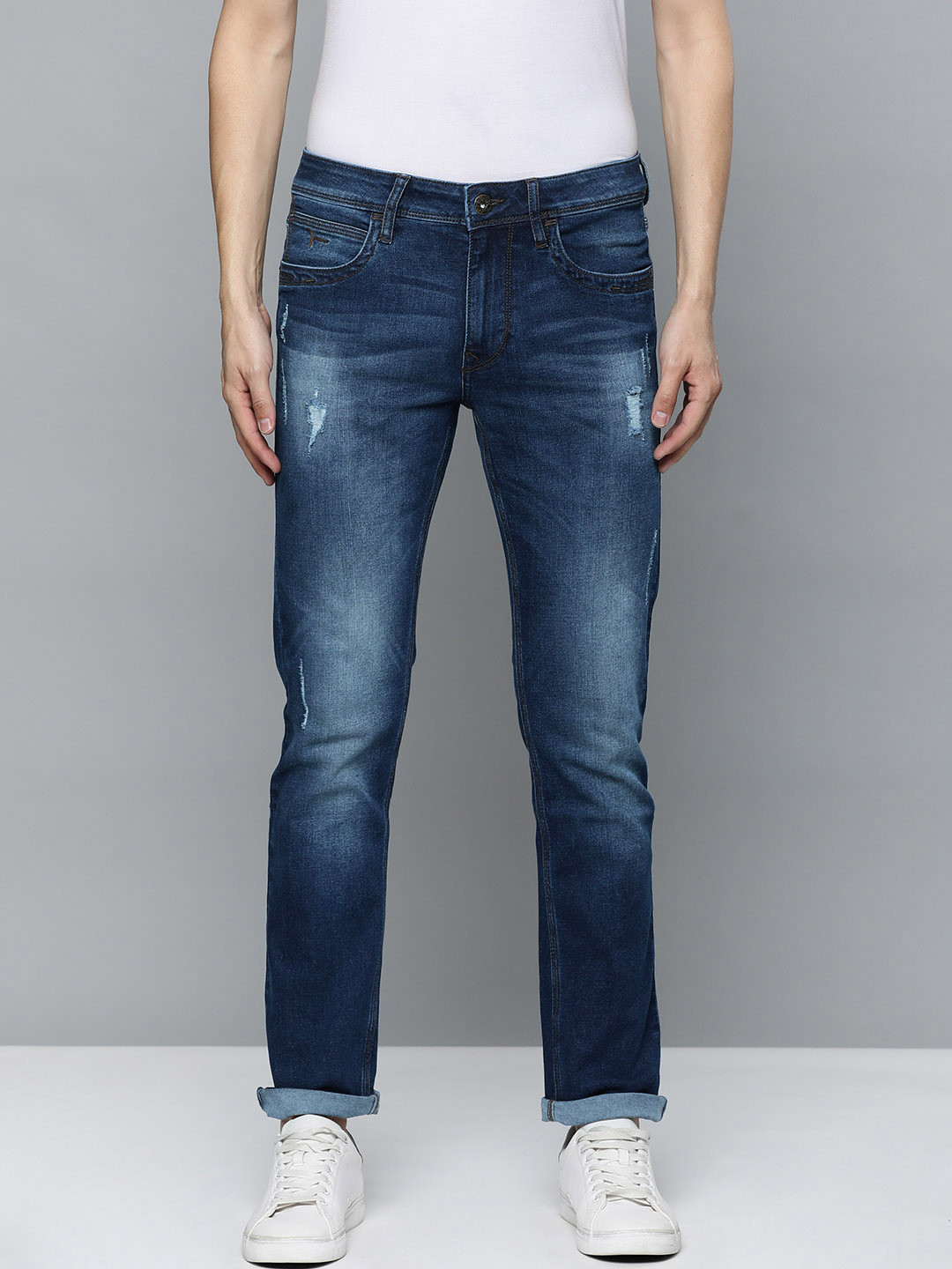 Buy Flying Machine Men Navy Blue Michael Slim Tapered Fit Mildly ...