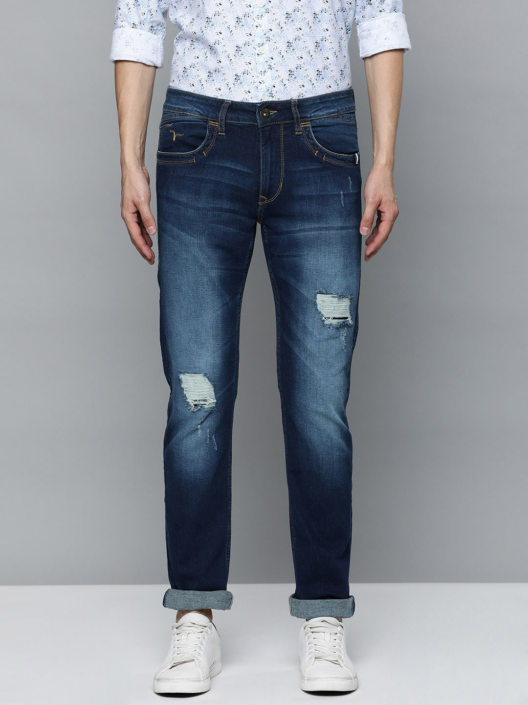 Buy Flying Machine Men Navy Blue Michael Slim Tapered Fit Highly ...