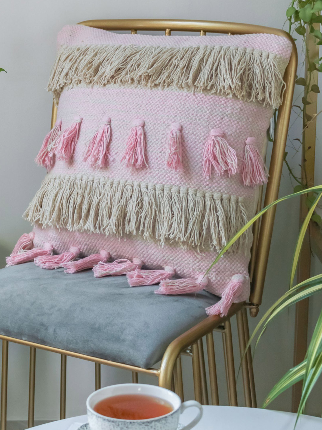 Buy Nestasia Pink And White Natural Cotton Cushion Cover Cushion