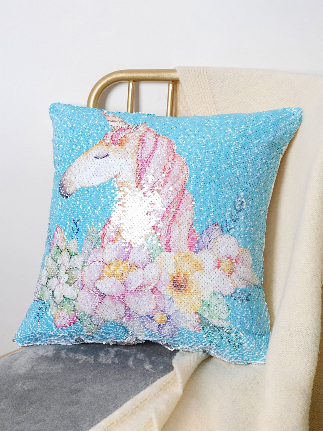 Buy Nestasia Blue Unicorn Cushion Cover Cushion Covers for Unisex