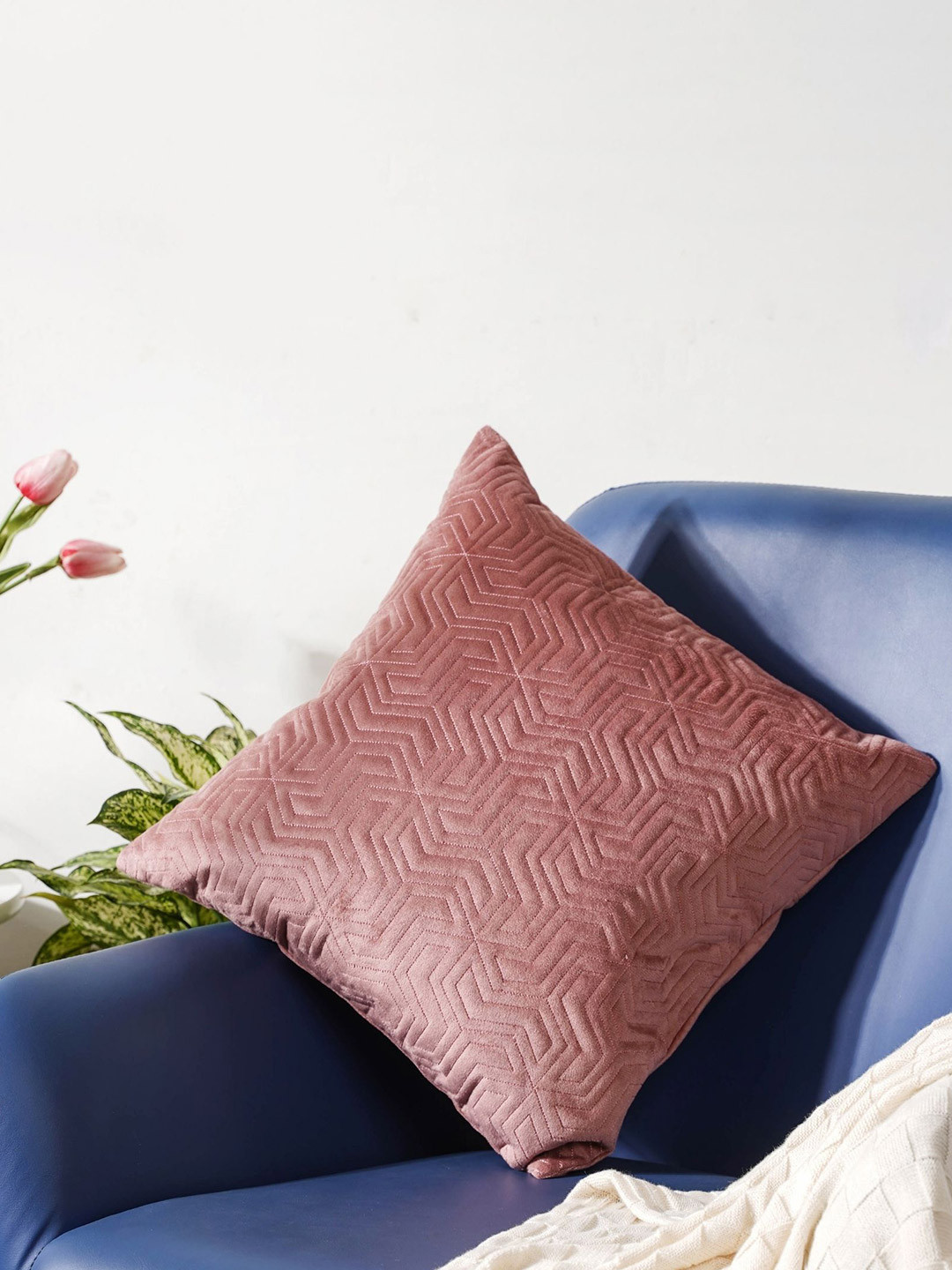 Buy Nestasia Rose Abstract Quilted Velvet Square Cushion Covers