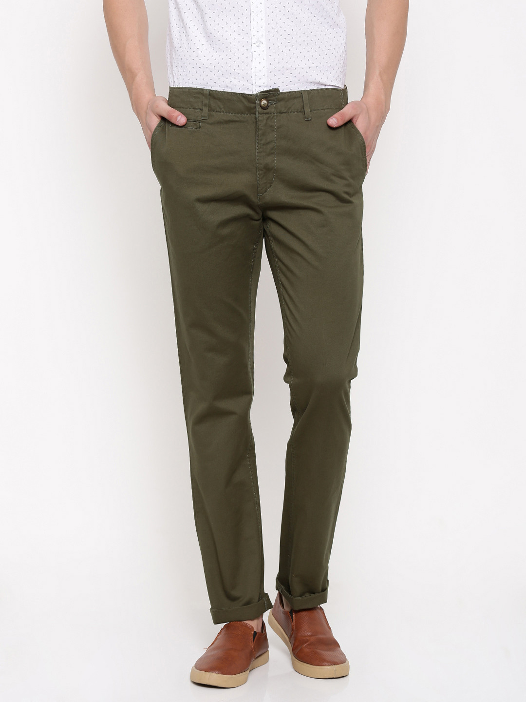 Buy U.S. Polo Assn. Men Olive Green Slim Fit Solid Chino Trouser ...