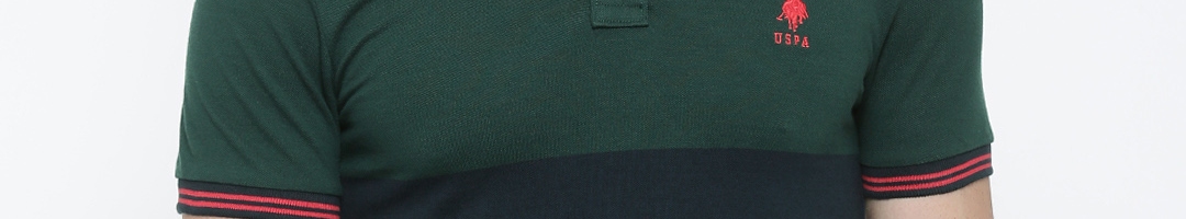 Buy U.S. Polo Assn. Men Olive Green Striped Polo Collar T Shirt ...
