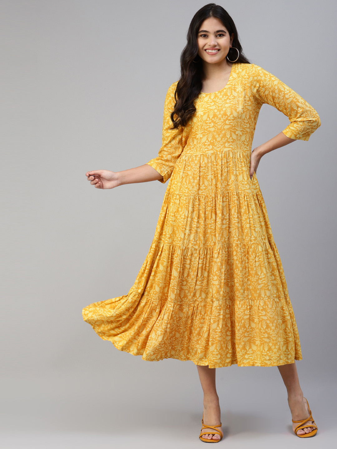 Buy Ayaany Women Mustard Yellow Floral Midi Dress Dresses for Women