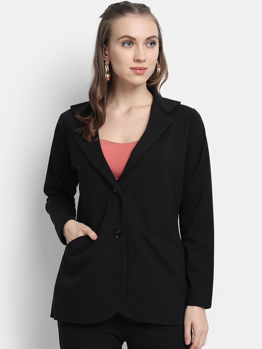 Buy Golden Kite Women Black Solid Single Breasted Formal Blazers