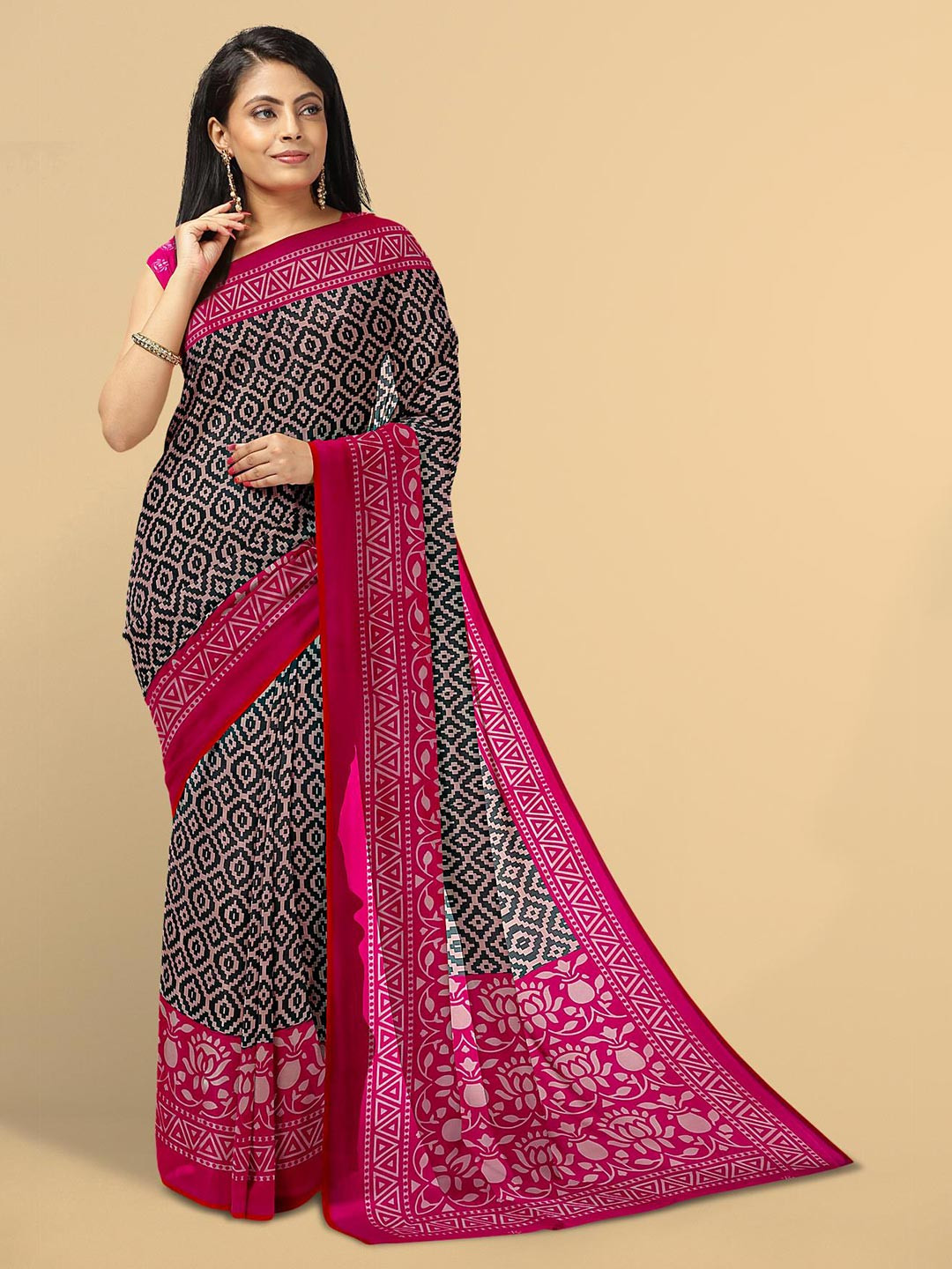 Buy Kalamandir Black & Pink Floral Saree Sarees for Women 19253926