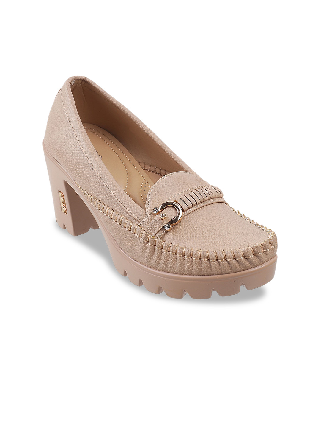 Buy Metro Beige Textured Block Pumps Heels for Women 19256876 Myntra