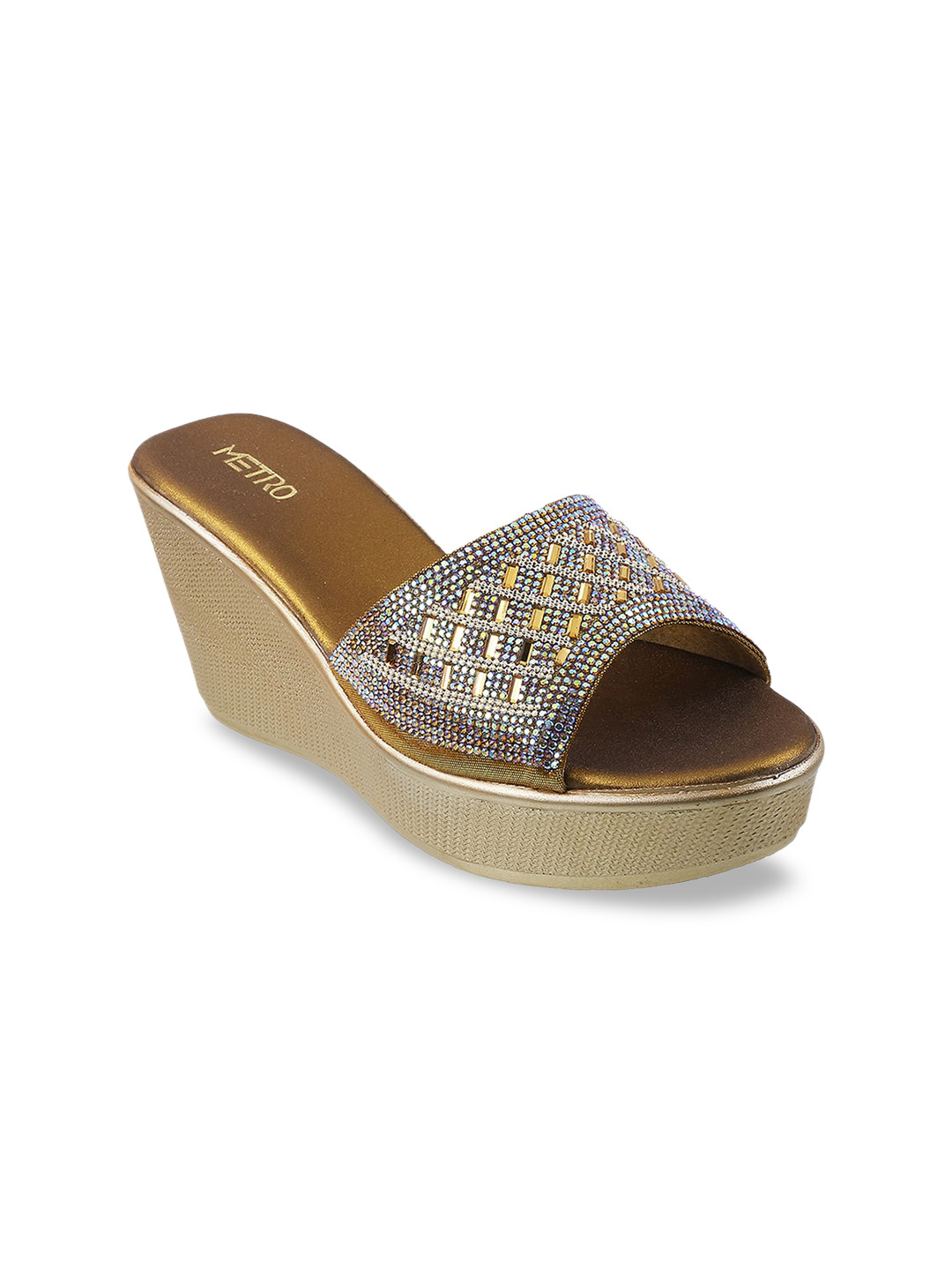 Buy Metro Gold Toned Embellished Wedge Sandals Heels for Women