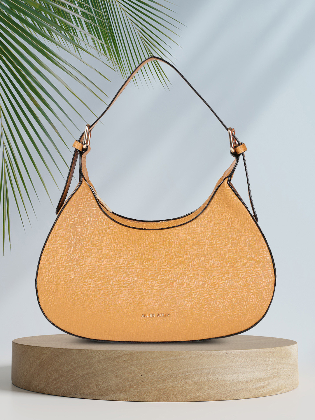 Buy Allen Solly Mustard Yellow Solid PU Regular Structured Hobo Bag