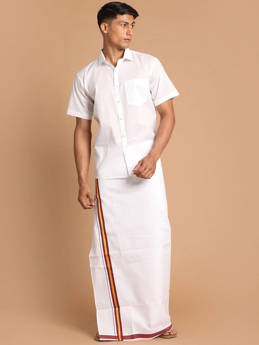 Buy VASTRAMAY Men White Shirt WithMundu Set Clothing Set For Men buy-vastramay-men-white-shirt-withmundu-set-clothing-set-for-men