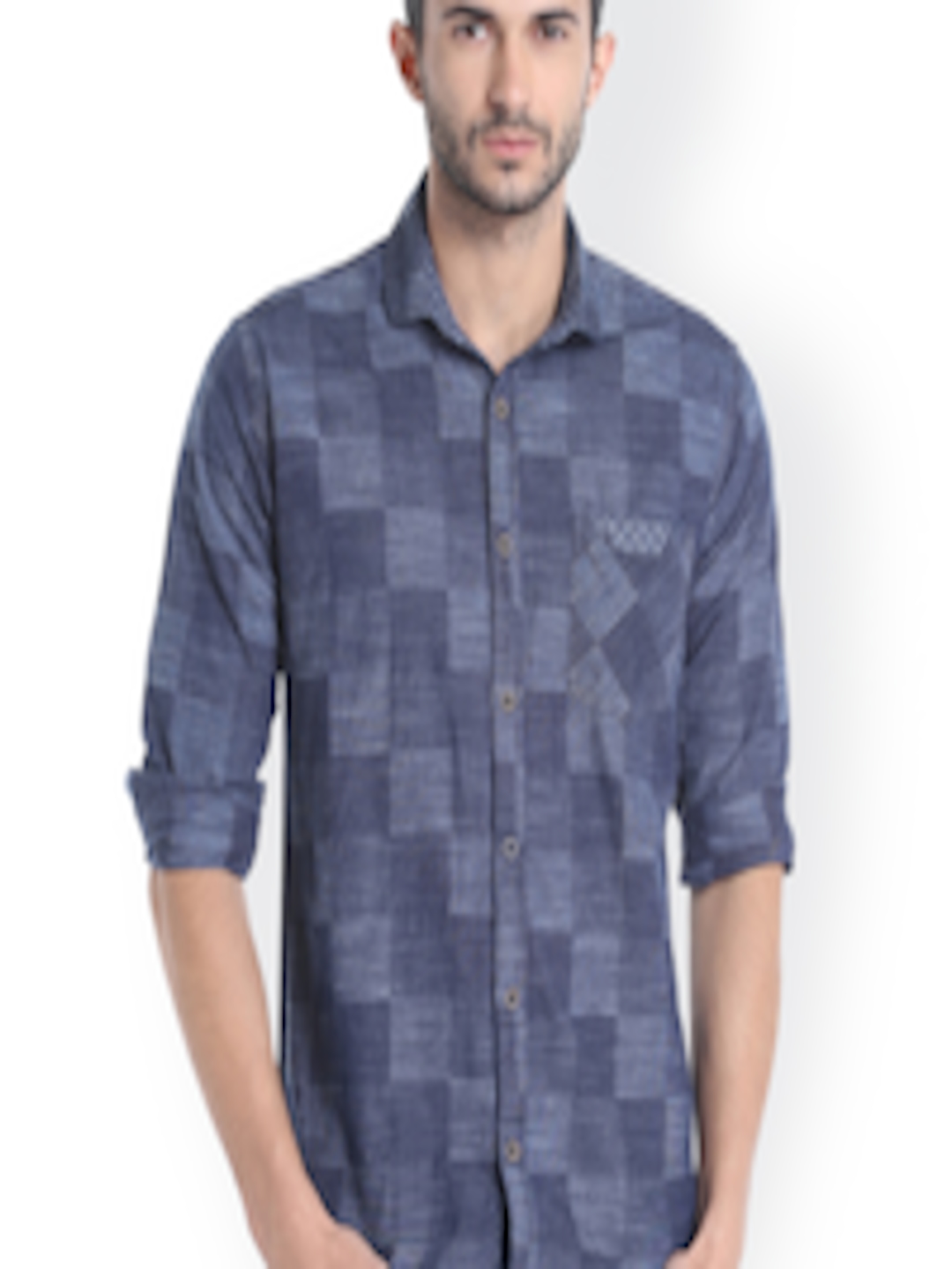 Buy Campus Sutra Men Blue Standard Regular Fit Self Design Casual Shirt ...