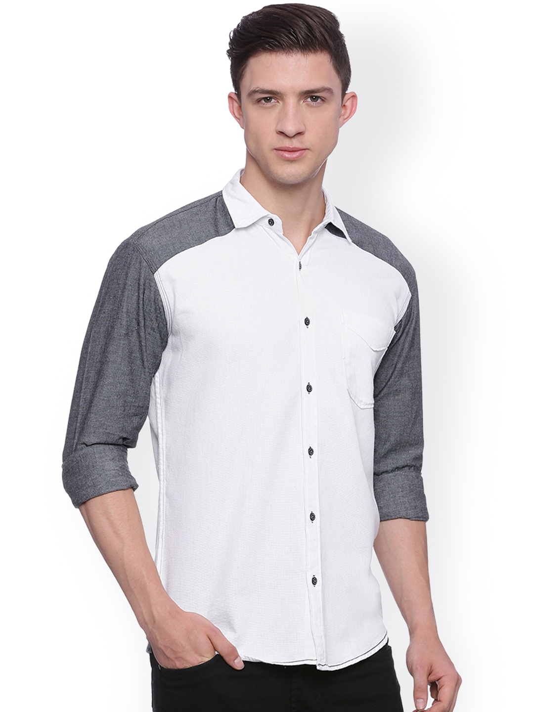 Buy Campus Sutra Men White & Grey Standard Fit Casual Shirt - Shirts ...