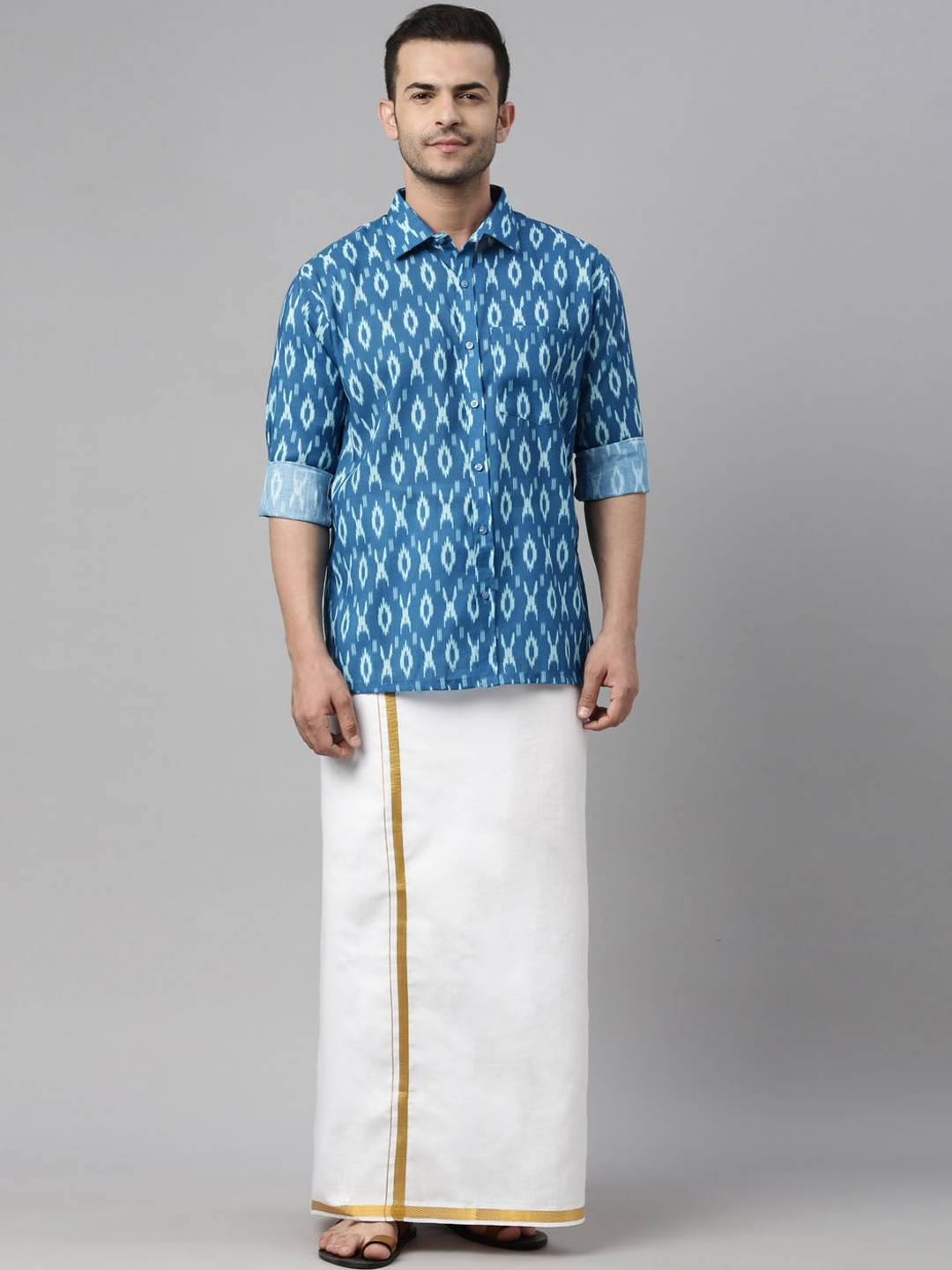 blue shirt with mundu