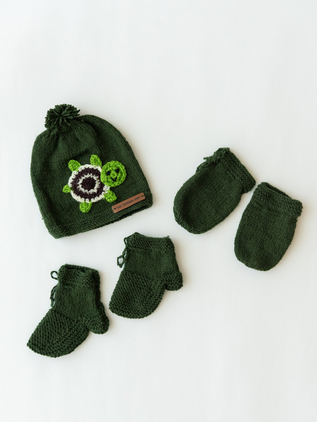 Buy The Original Knit Kids 3Pcs Green Cap With Socks & Mittens Caps
