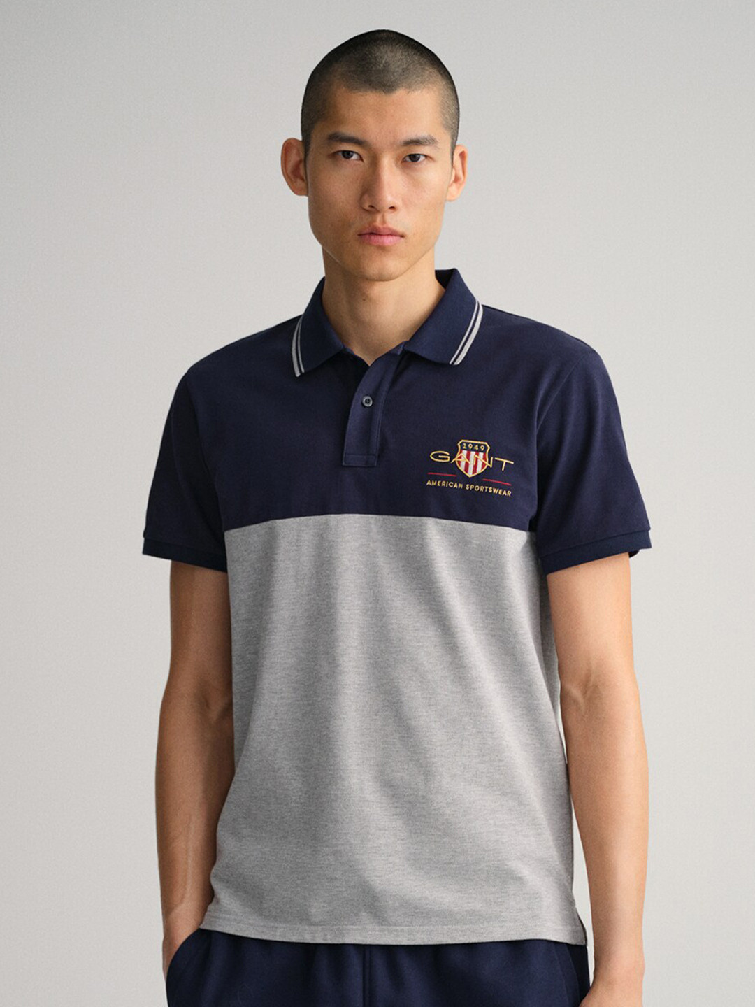 Gant Men Blue Striped Polo Neck Full Sleeves Tshirt