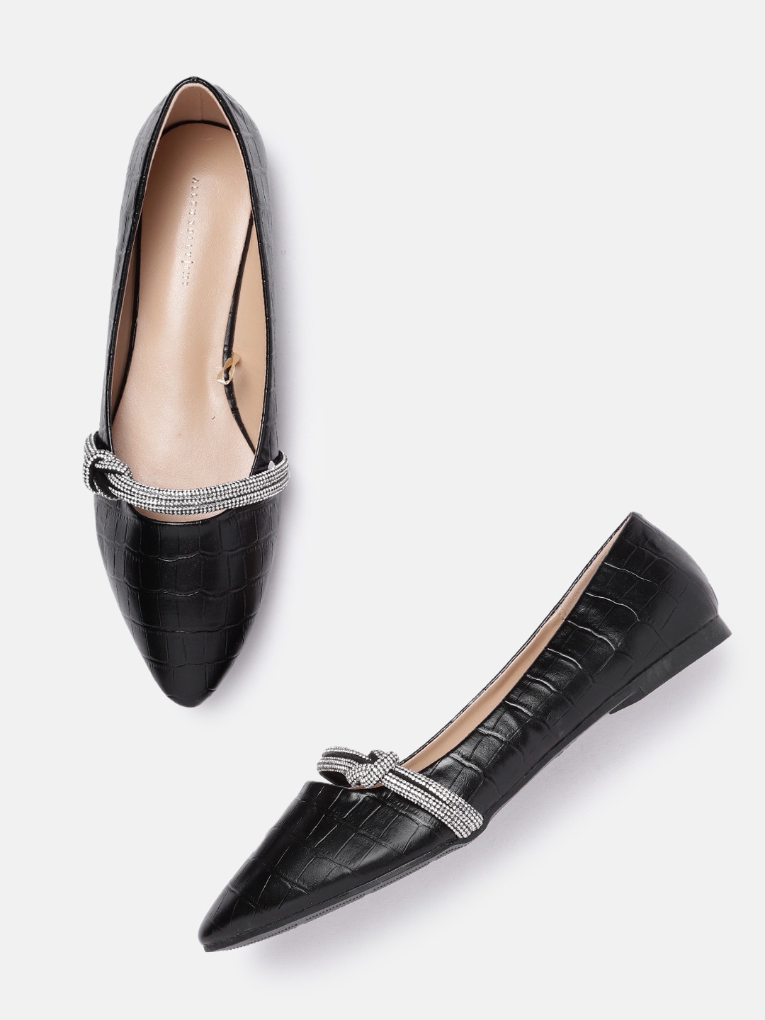 Buy Allen Solly Women Black Croc Textured Ballerinas With Embellished ...