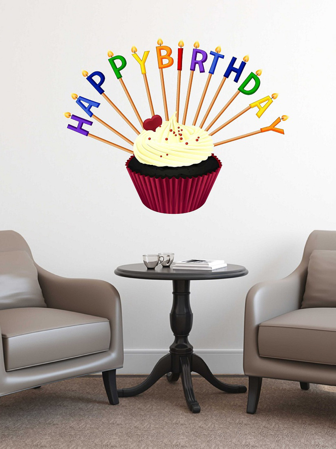 Buy WALLSTICK White & Pink Happy Birthday Printed Wall Stickers