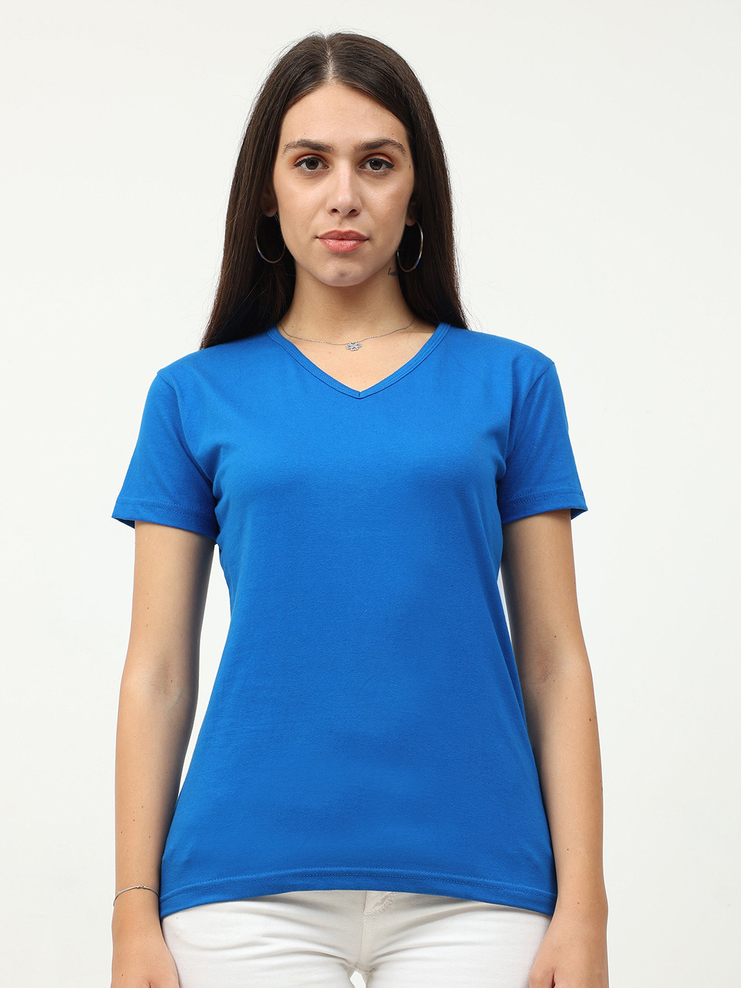Buy Fleximaa Women Blue V Neck Cotton T Shirt - Tshirts for Women ...