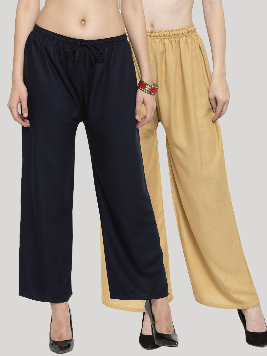 Solid Black, Navy Blue & Fawn Rayon Palazzo (Pack Of 3)