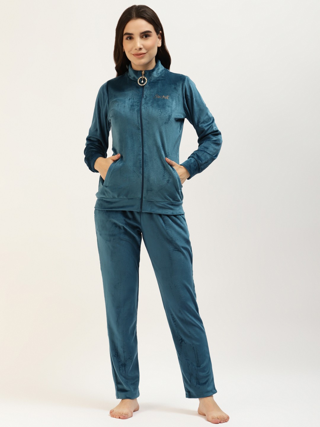Buy MADAME M SECRET Women Teal Blue Solid Night Suit Night Suits For buy-madame-m-secret-women-teal-blue-solid-night-suit-night-suits-for