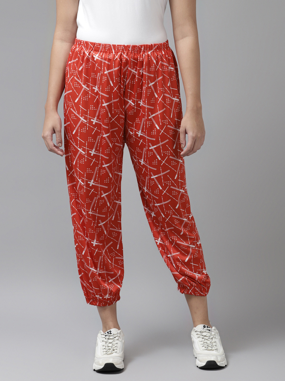 Buy Aarika Women Rust Orange Printed Cotton Joggers Track Pants for